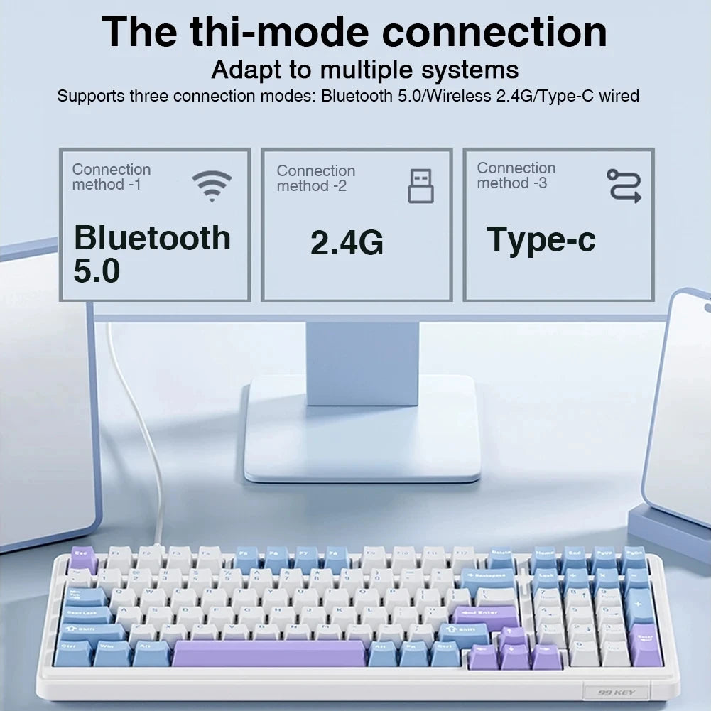 Purple Mechanical Gaming Keyboard with RGB and Bluetooth Mode
