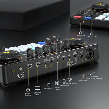 Podcast Audio Mixer Sound Card for Live Streaming and Recording