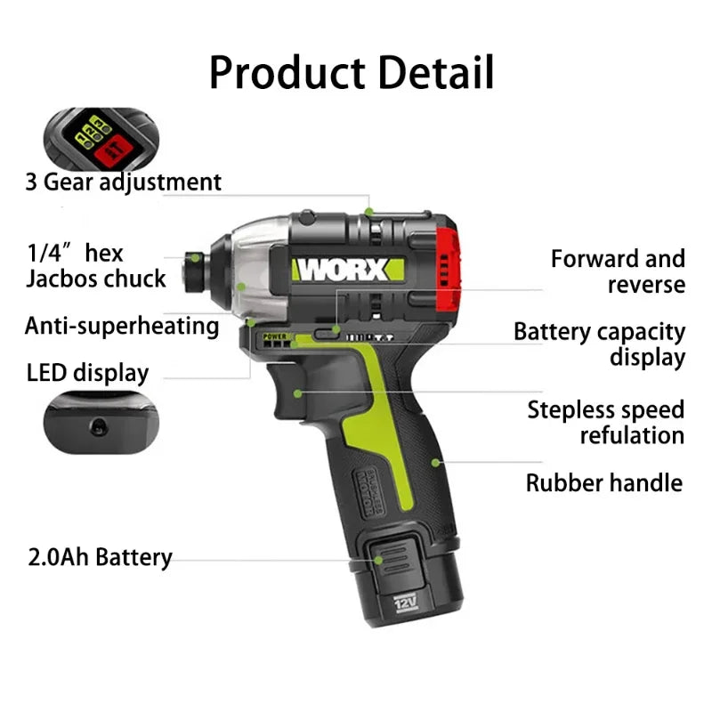 Cordless 12V Impact Screwdriver 140Nm Brushless Motor