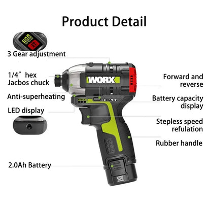Cordless 12V Impact Screwdriver 140Nm Brushless Motor