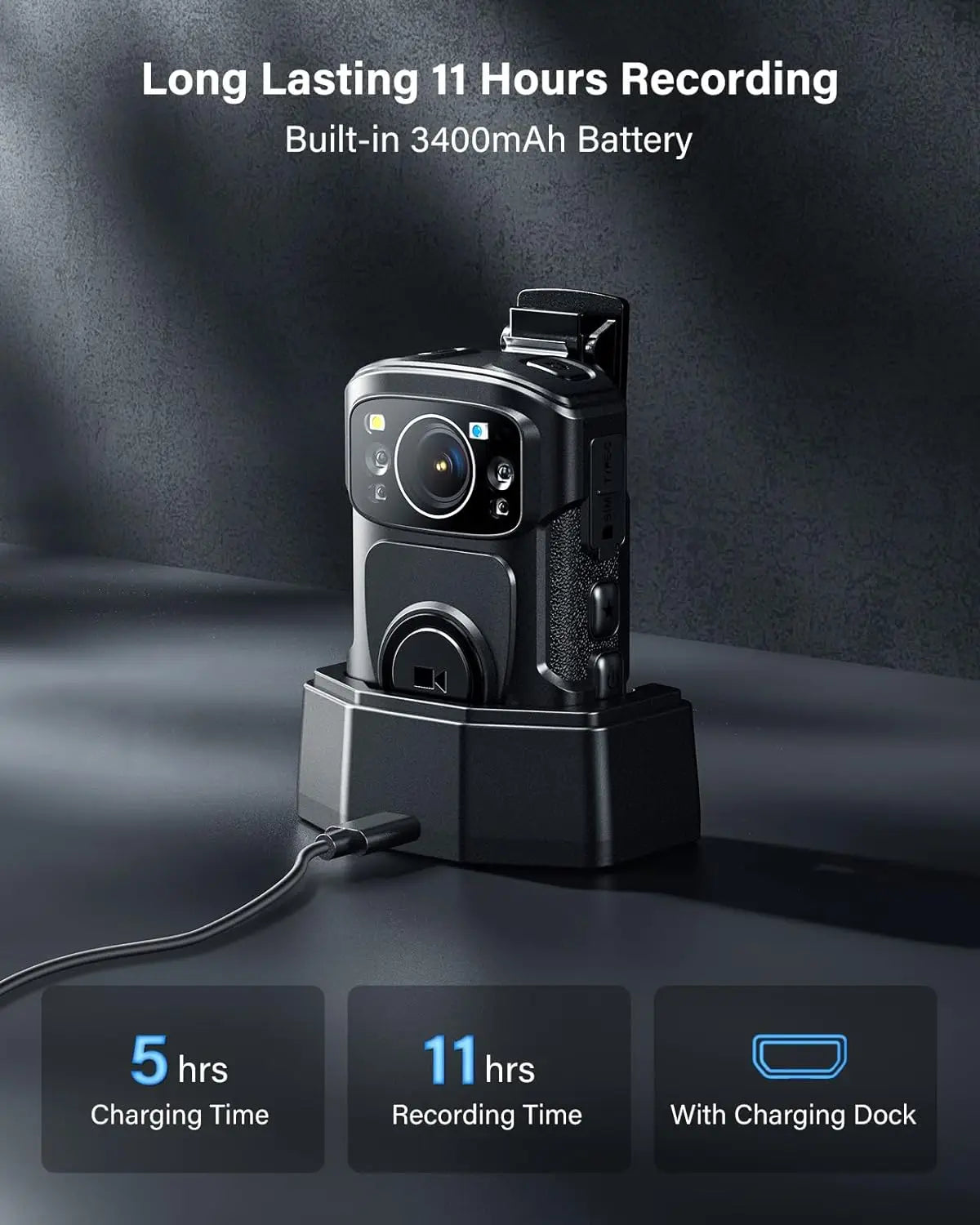 4K Body Camera with 256GB Storage and Night Vision