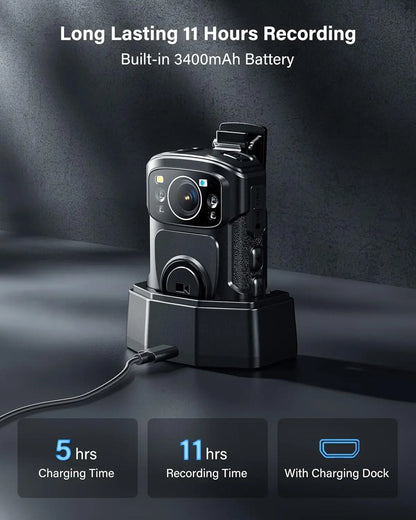 4K Body Camera with 256GB Storage and Night Vision