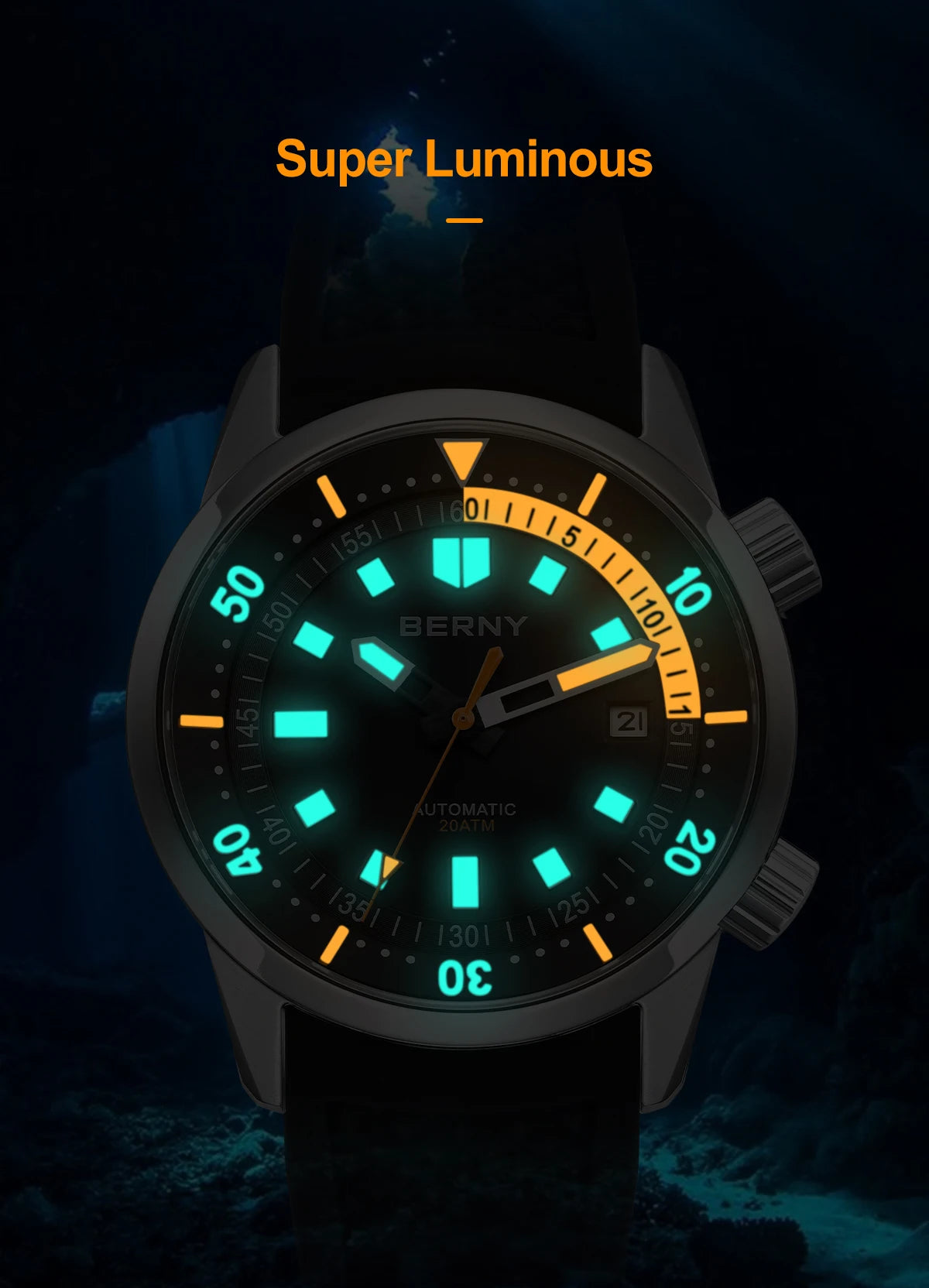 200M Waterproof Automatic Dive Watch with Blue Dial