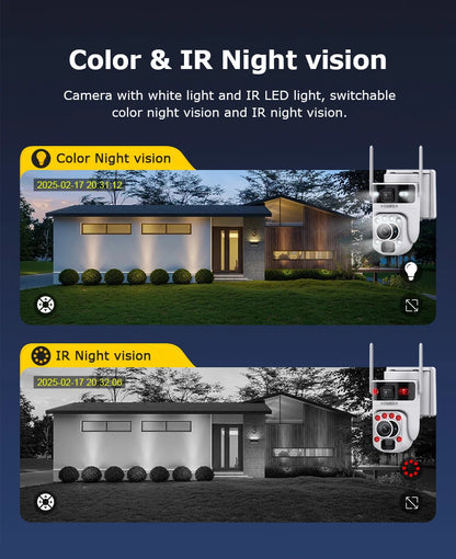 White 60X Zoom Dual-Lens WiFi Solar Security Camera 128GB