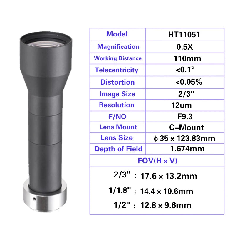 Machine Vision Lens for High-Precision Applications 0.5X