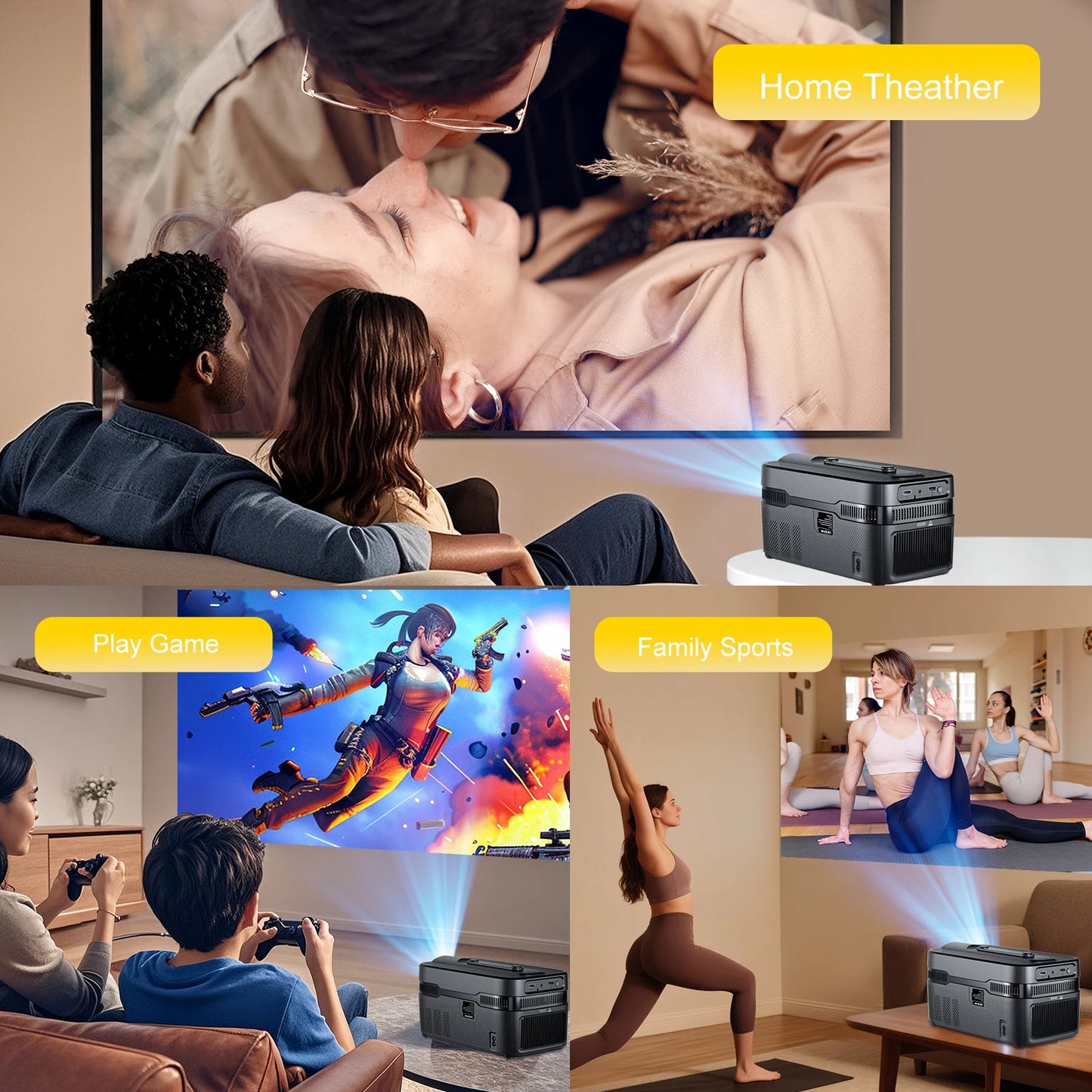 Portable Ultra Short Throw Projector 8K 1080p Auto Focus