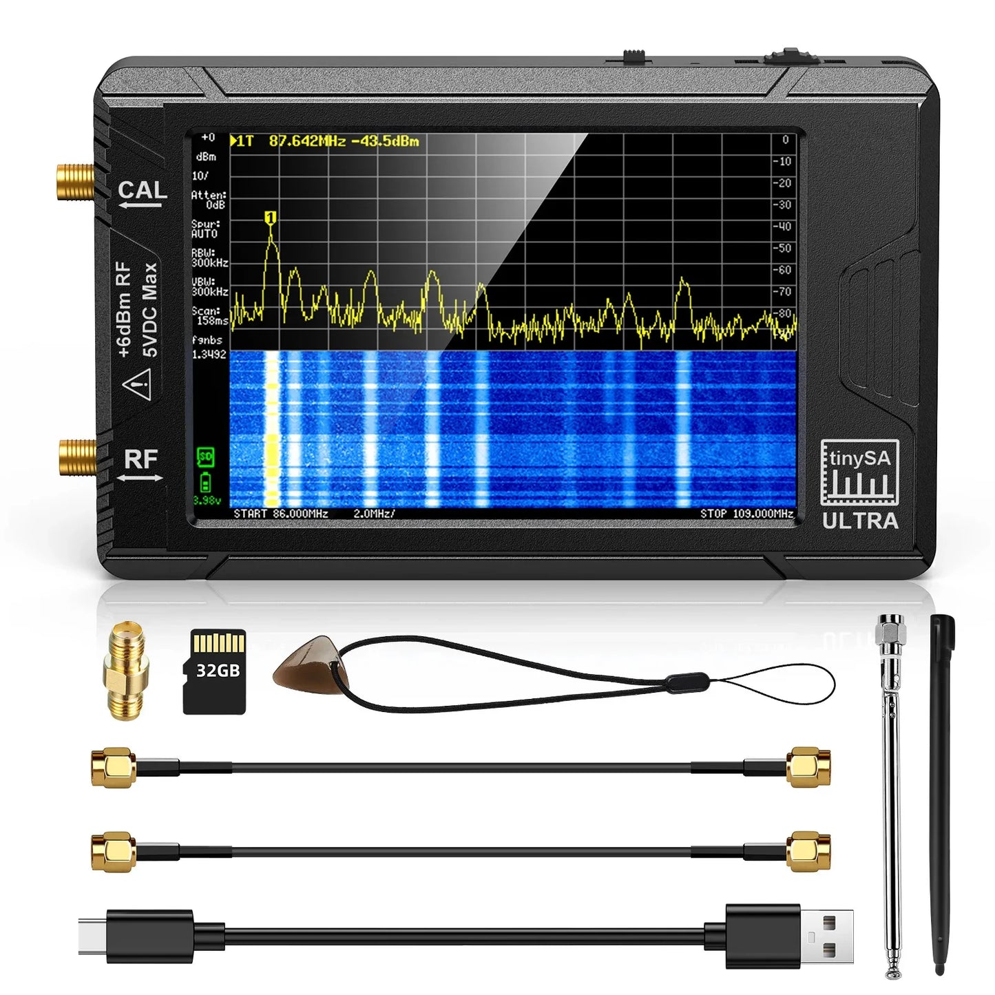 Portable TinySA Ultra Spectrum Analyzer 4" LCD Rechargeable