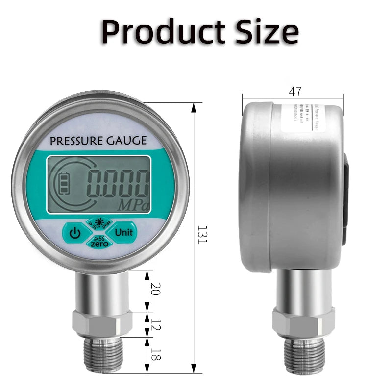 Digital Pressure Gauge 0-1000bar LCD Backlight G1/4