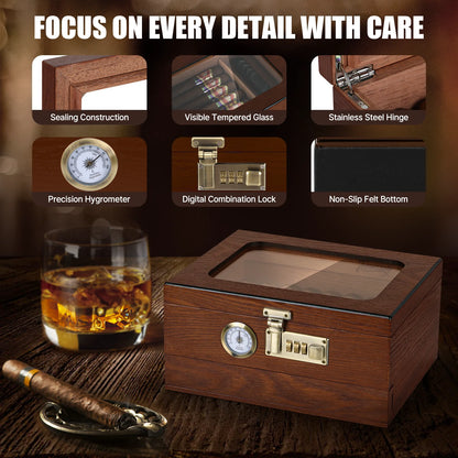 Black Cedar Humidor with Accessories Drawer and Front Hygrometer