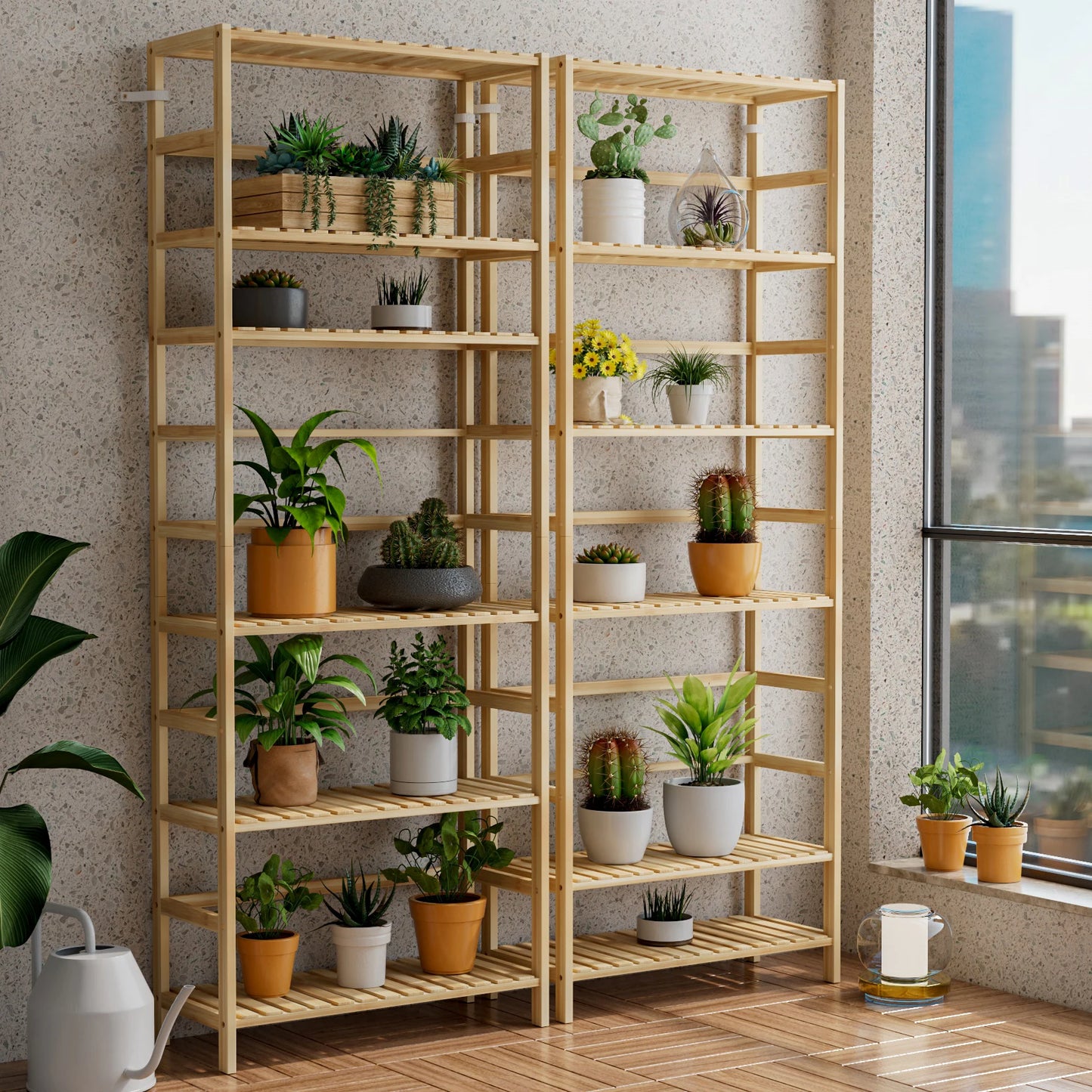 Slim Freestanding Bamboo Bookcase with Adjustable Shelves
