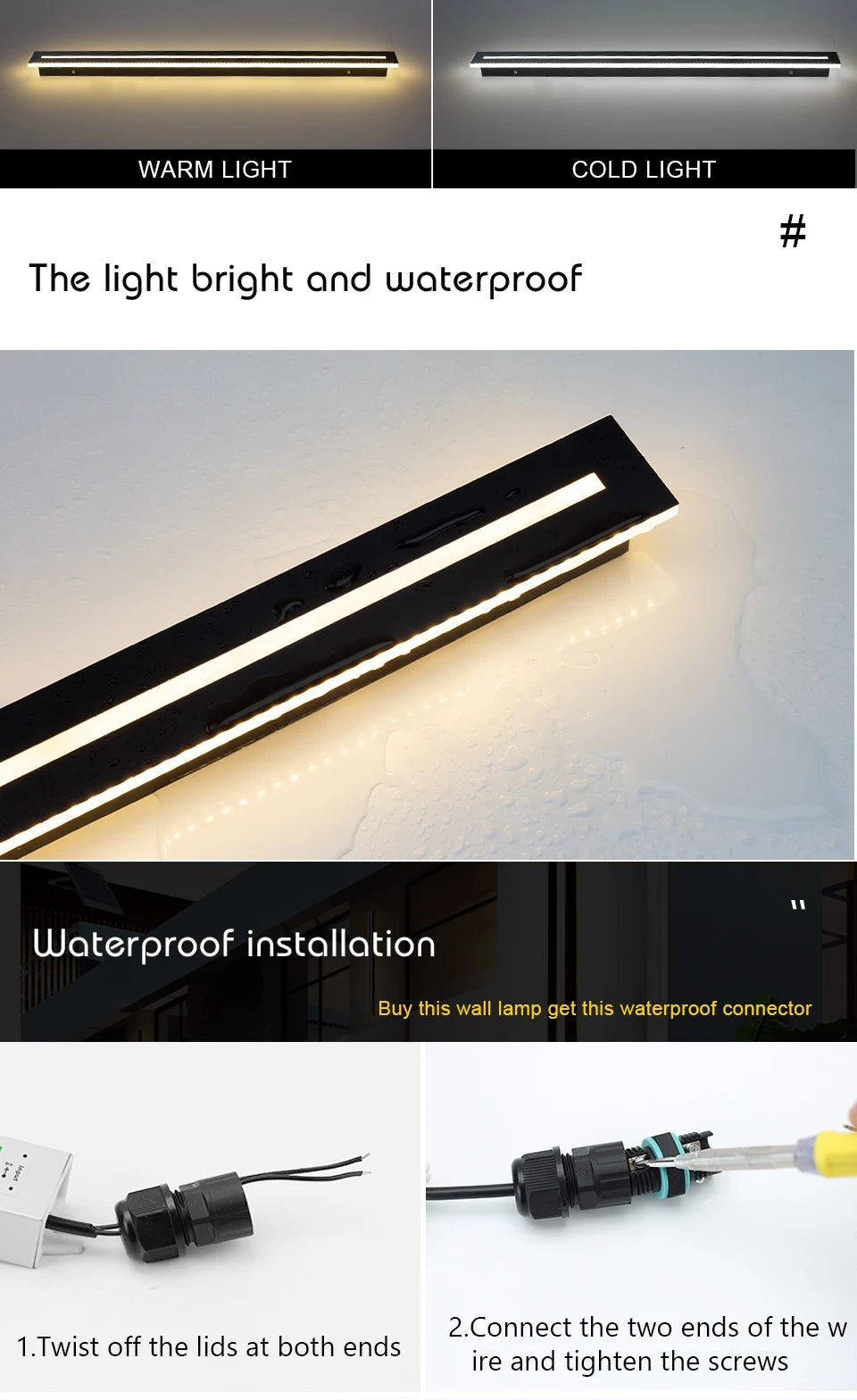 Cold White 120 cm LED Wall Sconce Outdoor 48 W Waterproof