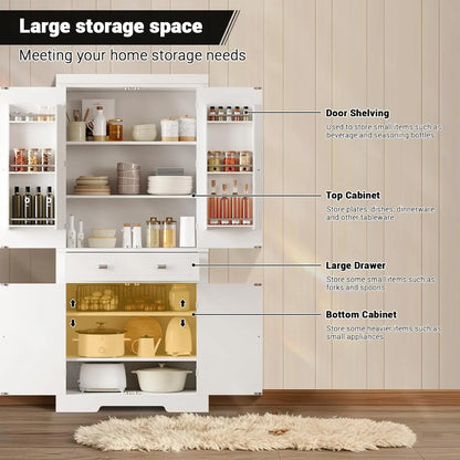 White 72" Kitchen Pantry Storage Cabinet 6 Shelves
