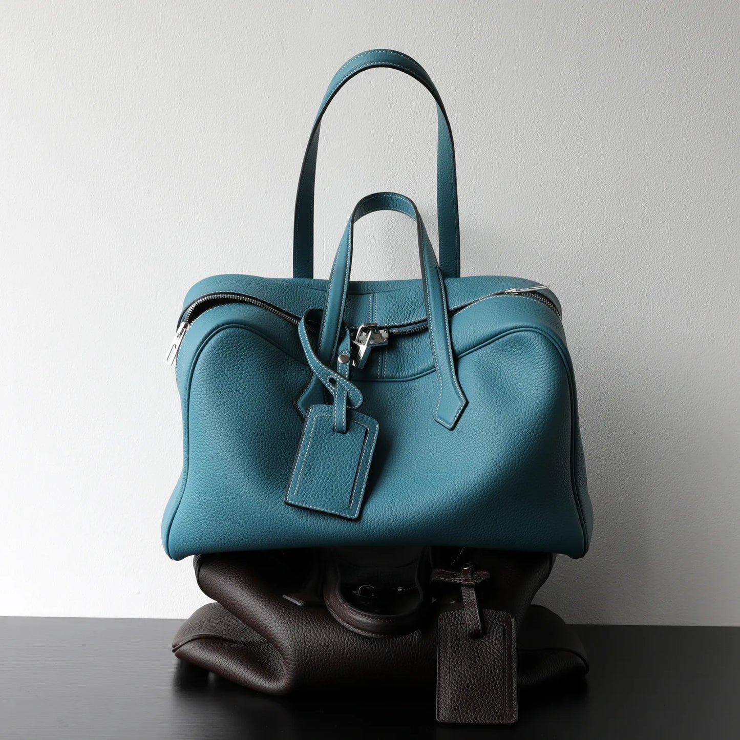 Women’s Leather Laptop Tote Bowling Work Handbag Khaki