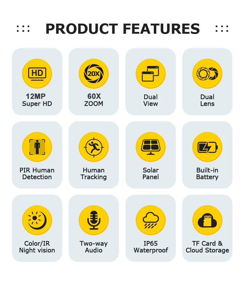 Wireless Solar Camera WiFi Motion Detection Night Vision