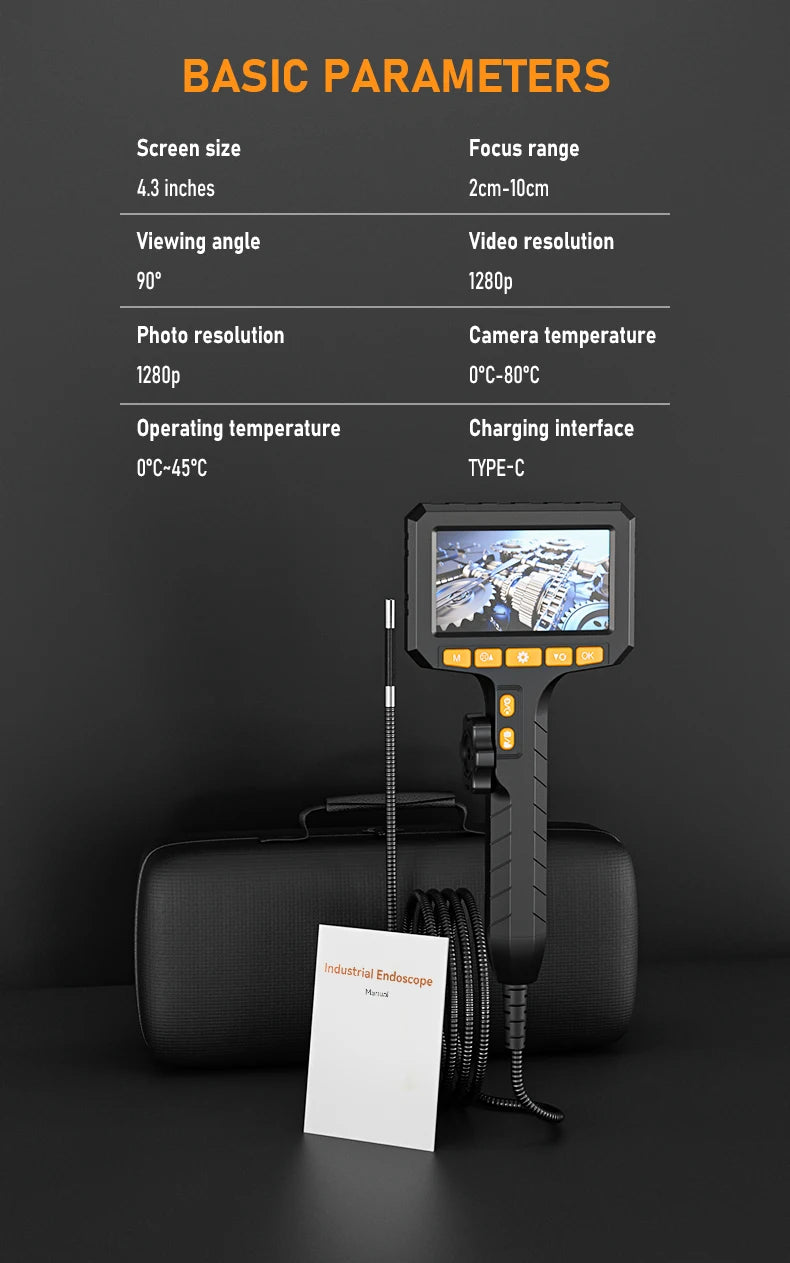 Two-Way Rotary Borescope 4.3 Inch Screen 6.2mm Probe