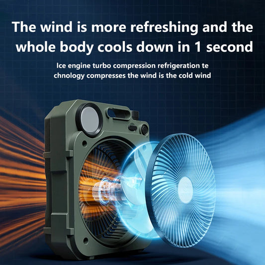 Portable 10000mAh Rechargeable Fan Outdoor LED Khaki