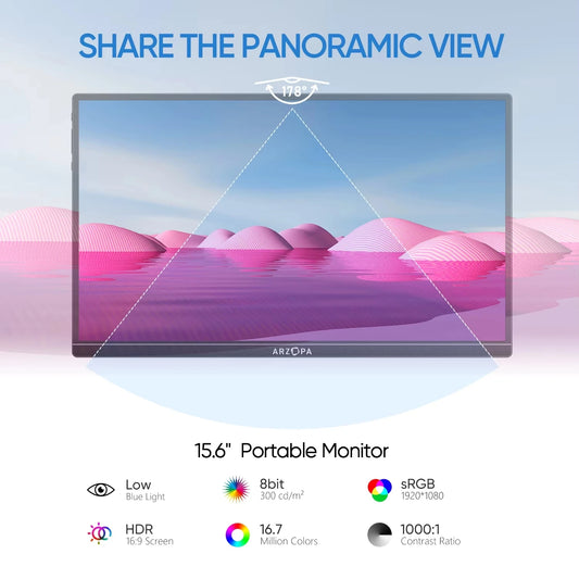 Portable 15.6" 1080P IPS Monitor for Laptops & Consoles