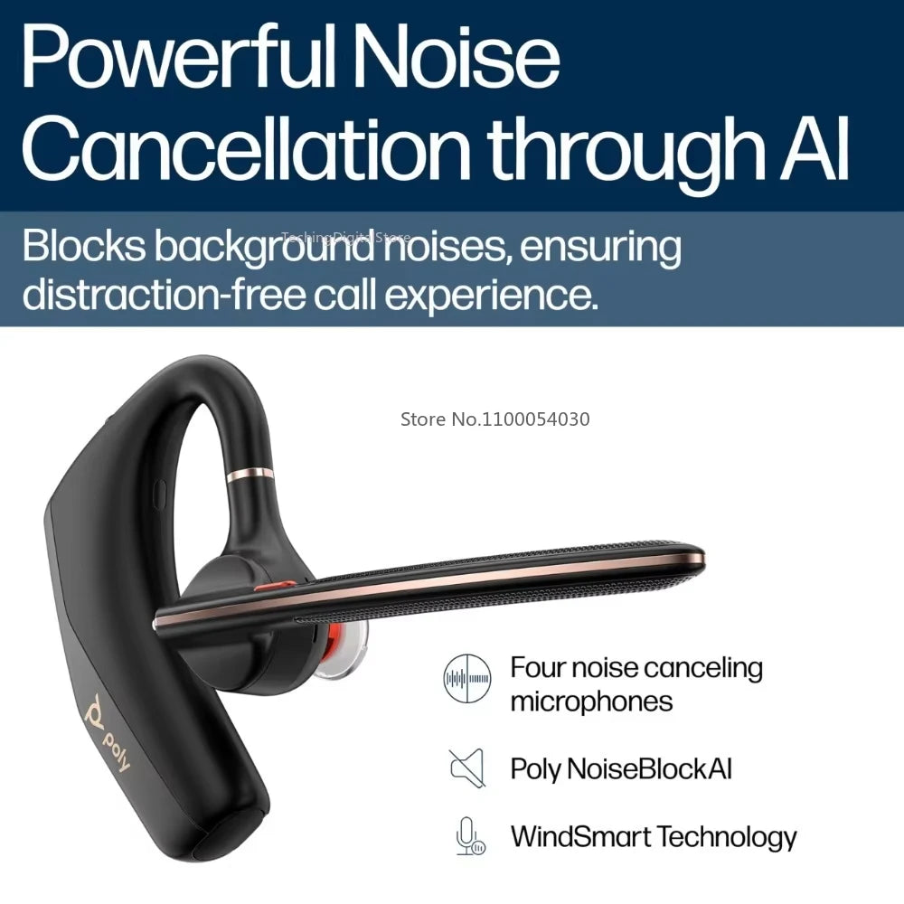 Wireless Bluetooth Headset 4Mic AI Noise Reduction Hands-Free
