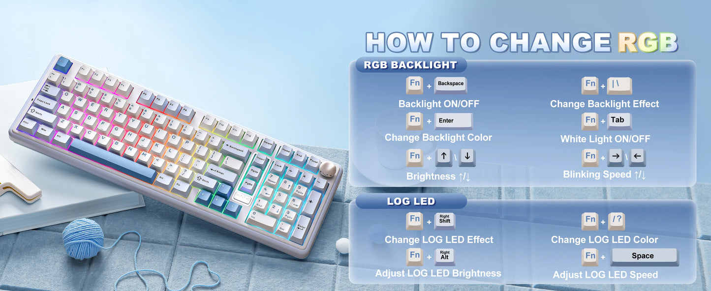 96% Wireless RGB Gaming Keyboard Hot Swappable Blue