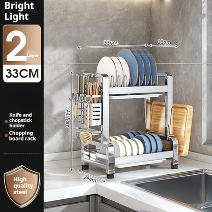 2 Tier Metal Dish Drying Rack with Utensil Holder 33cm