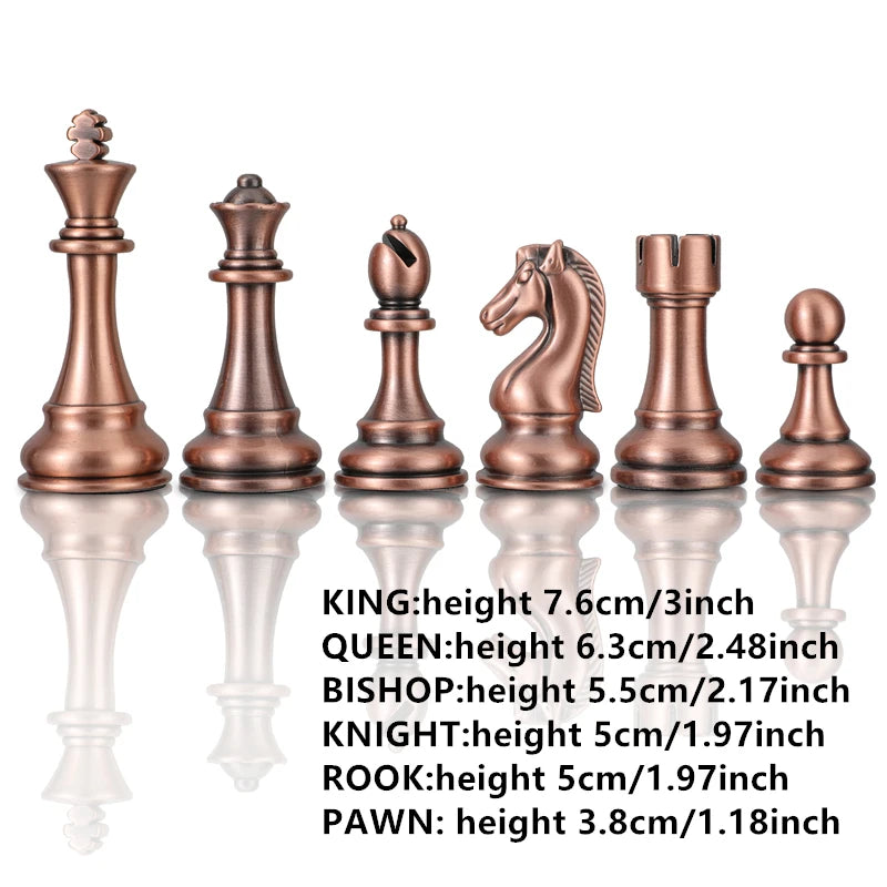 15-Inch Luxury Metal Chess Set with Folding Board