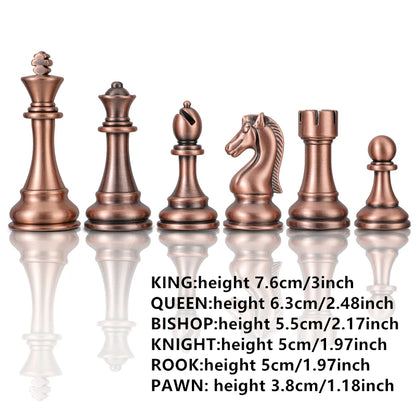 15-Inch Luxury Metal Chess Set with Folding Board