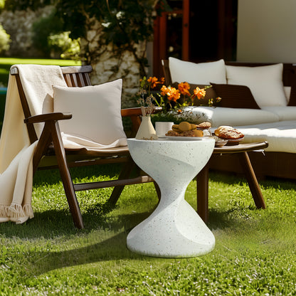 White Accent Table with Hourglass Shape for Indoor Outdoor Use