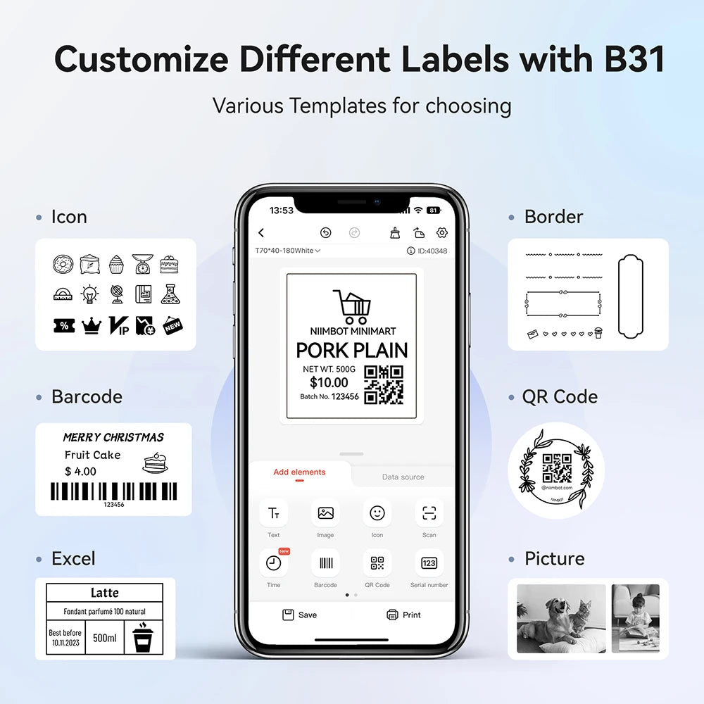 Rechargeable Portable Barcode Label Printer 20–75mm