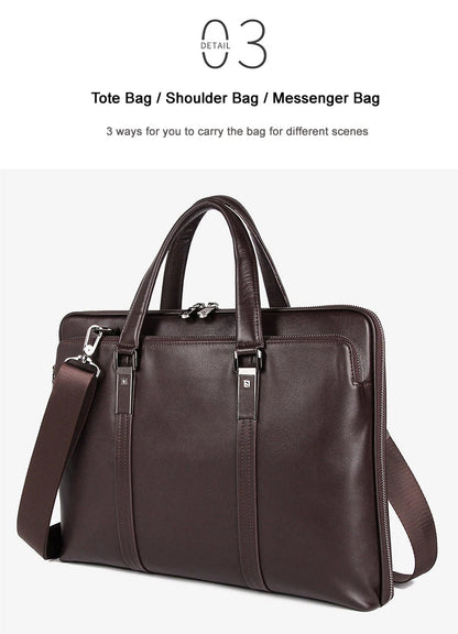 Leather Business Shoulder Bag 15.6" Black