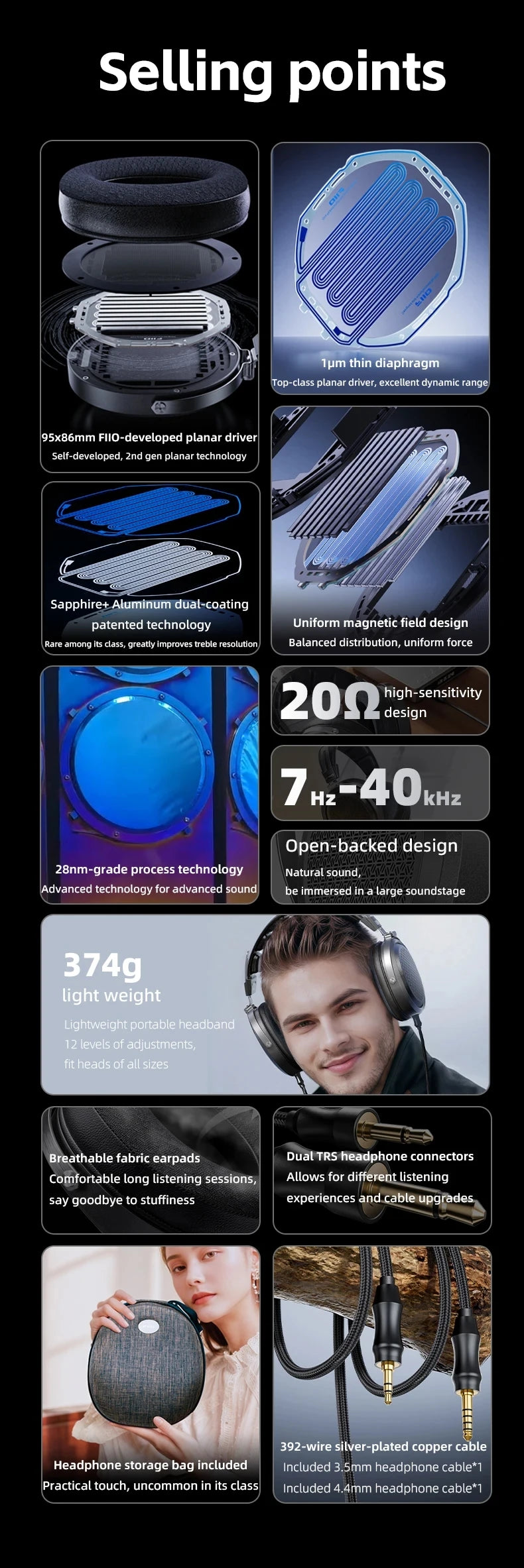 Professional Studio Headphones with Open-Back Planar Design