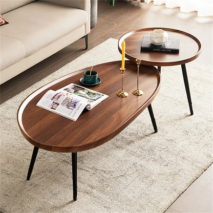 2-in-1 Irregular Wooden Coffee Table Set with Triangle Legs