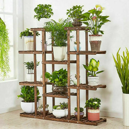 Portable Wooden Plant Shelf with Multiple Tiers and Height
