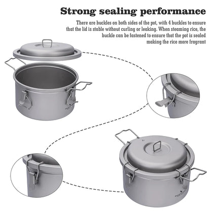 3.2L Titanium Camping Pot Ultralight Outdoor Cooker