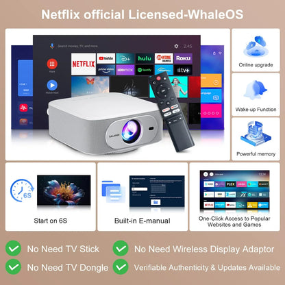Smart 1080p 4K Projector with WiFi Bluetooth and Auto Focus