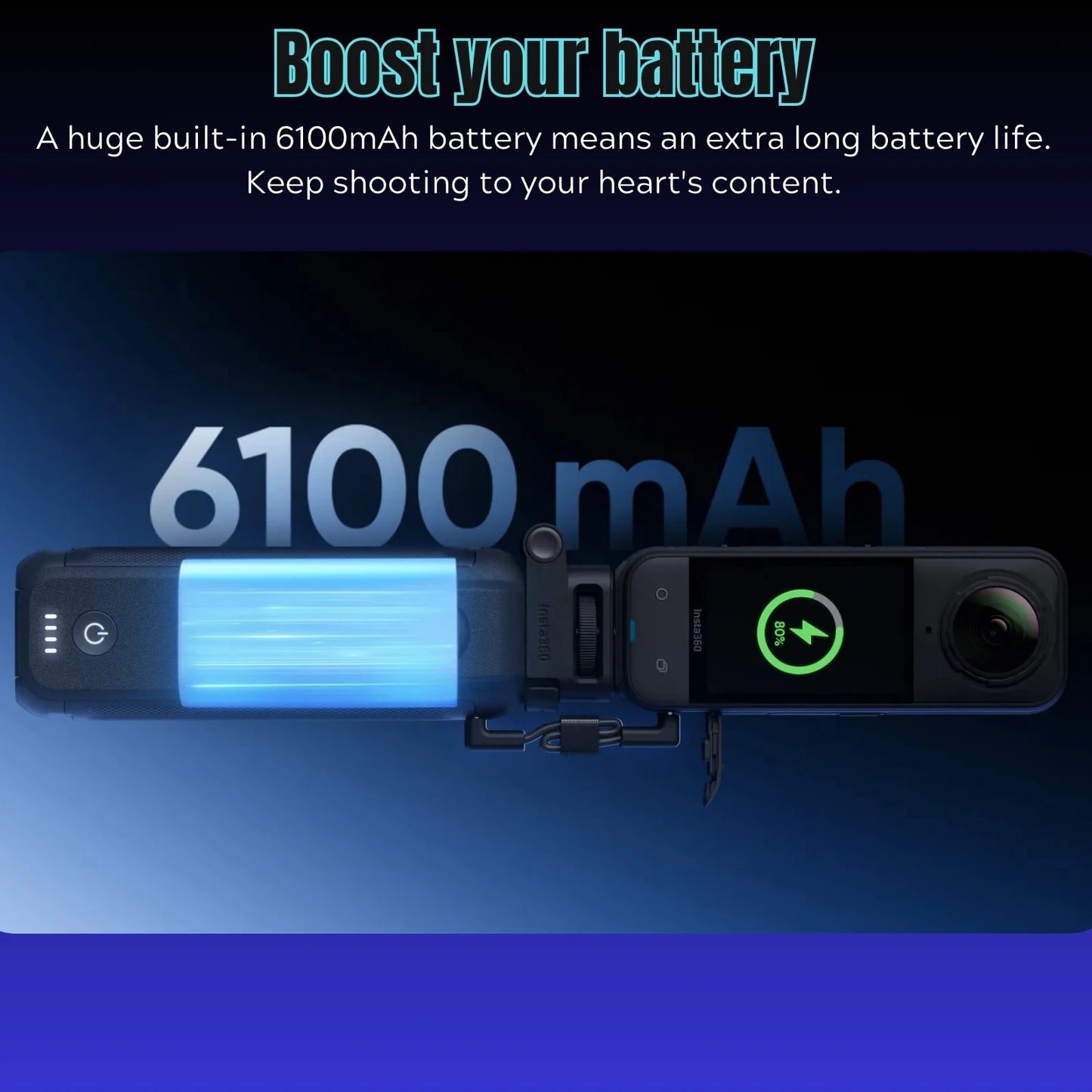 Insta360 X5 Foldable Power Handle Built-in 6100mAh Battery