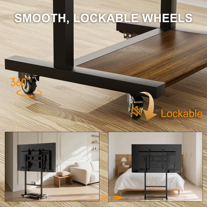 Portable Rolling TV Stand with Shelves 40–100 Inch