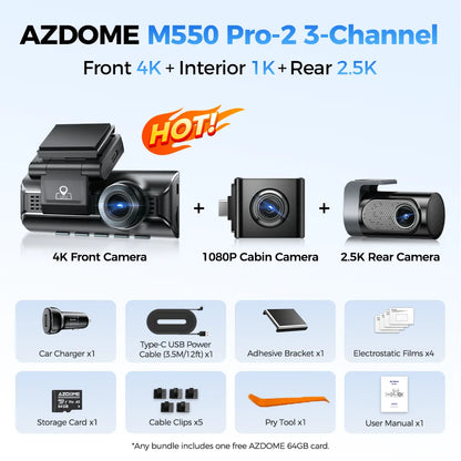 Smart 3-Channel Dash Camera Night Vision
