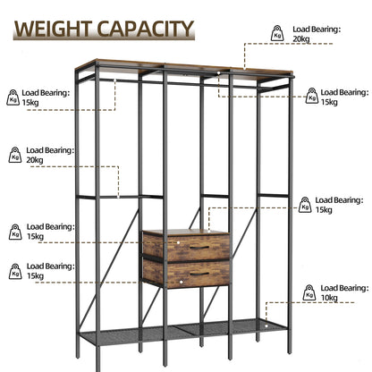 XXL Industrial Open Wardrobe Rack with Drawers & Shelves