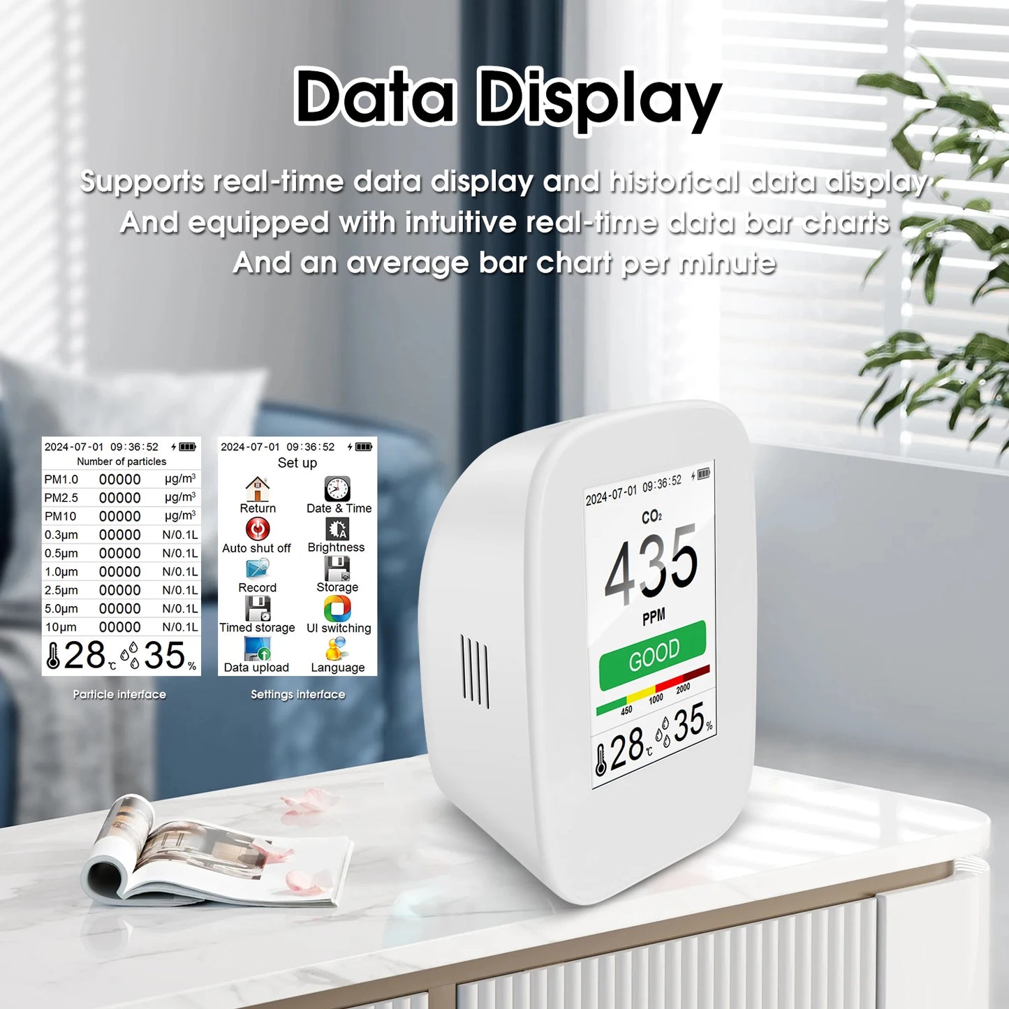 Digital Air Quality Monitor CO2 PM2.5 TVOC Temperature Humidity