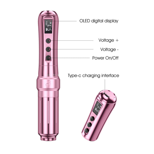 Wireless Tattoo Machine Rotary Pen with LED Display Pink