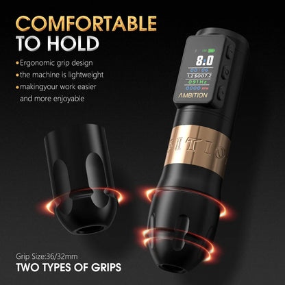 Wireless Silver Tattoo Pen with Adjustable Stroke and 1800mAh Battery