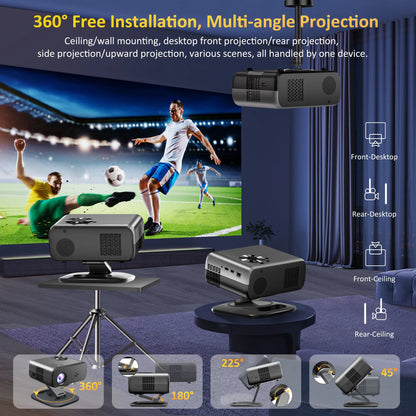 Portable 800 ANSI 1080P Mini Projector WiFi6 with Stand