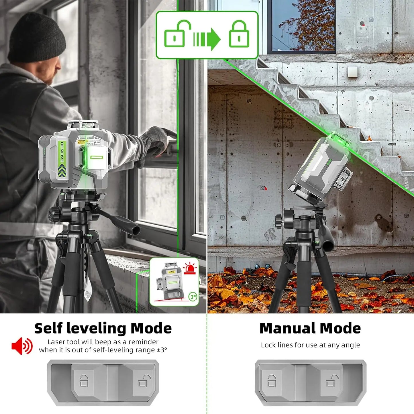 Rechargeable 12-Line Laser Level for Tiling and Alignment