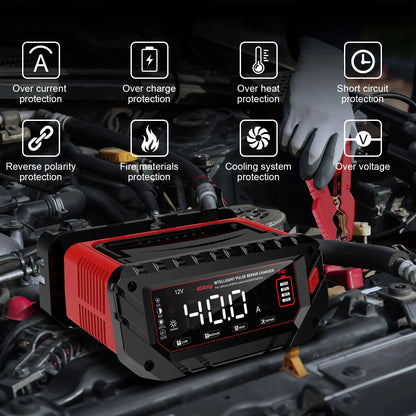 40A Smart Battery Charger for 6V 12V 24V Vehicles