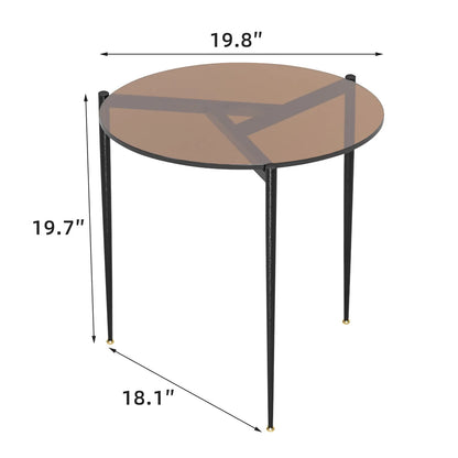 Round Tempered Glass Side Table with Sleek Metal Legs