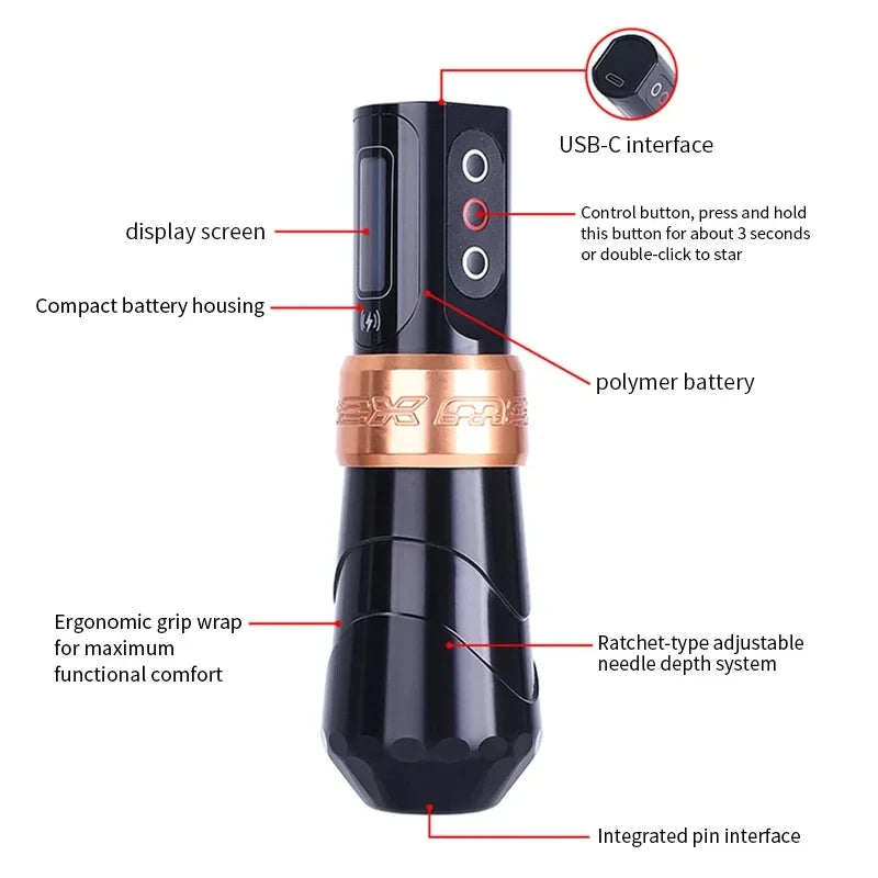Cordless Tattoo Pen Machine 2400mAh Rechargeable Coreless Motor