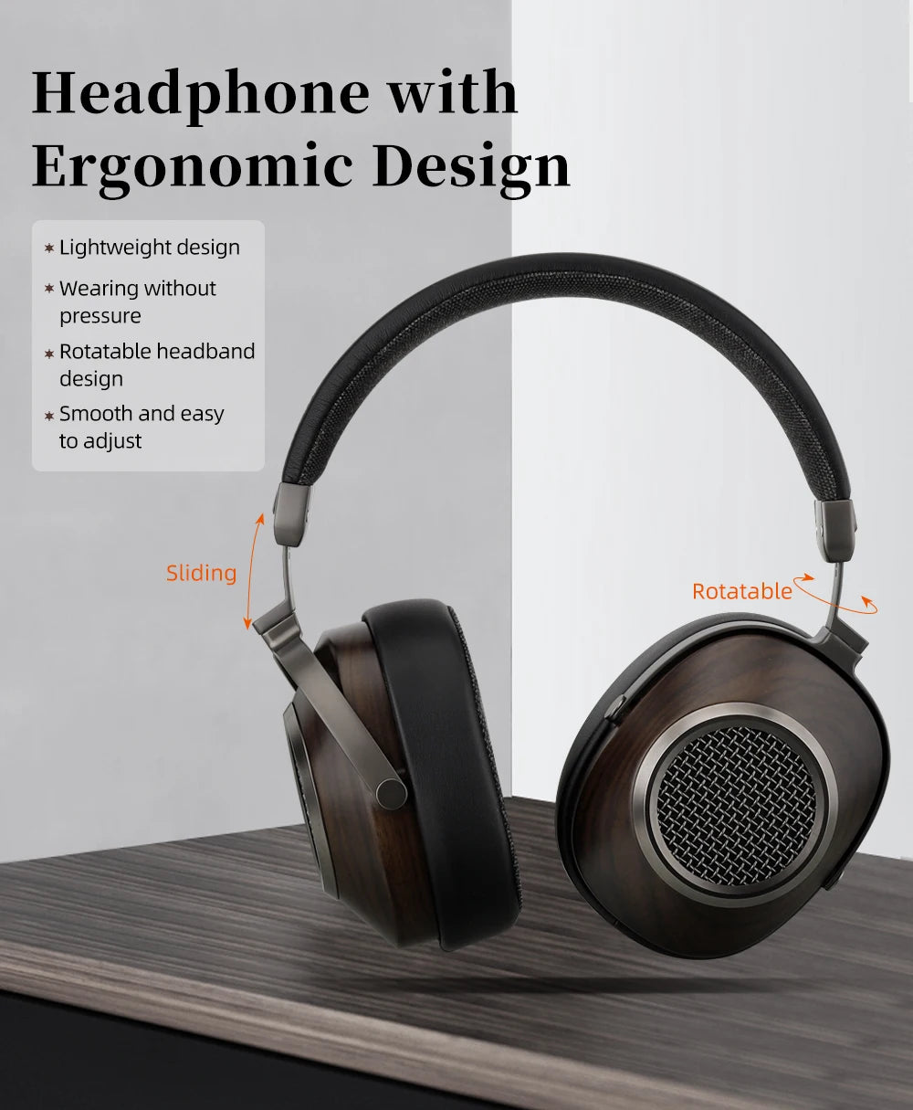 High-Fidelity Open-Back Wooden Headphones 50mm Dynamic Driver