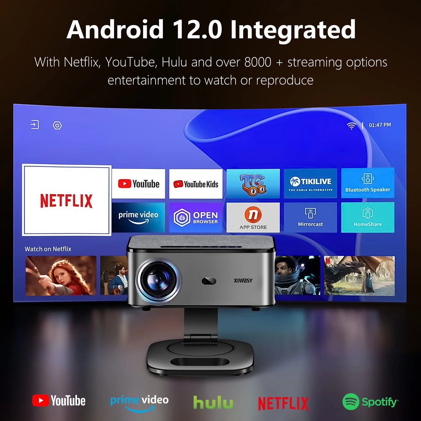 2000 ANSI 4K Smart Projector Android 12 Home Theater