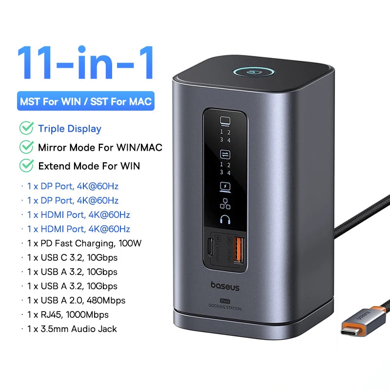 11-in-1 USB C Docking Station with HDMI and DisplayPort