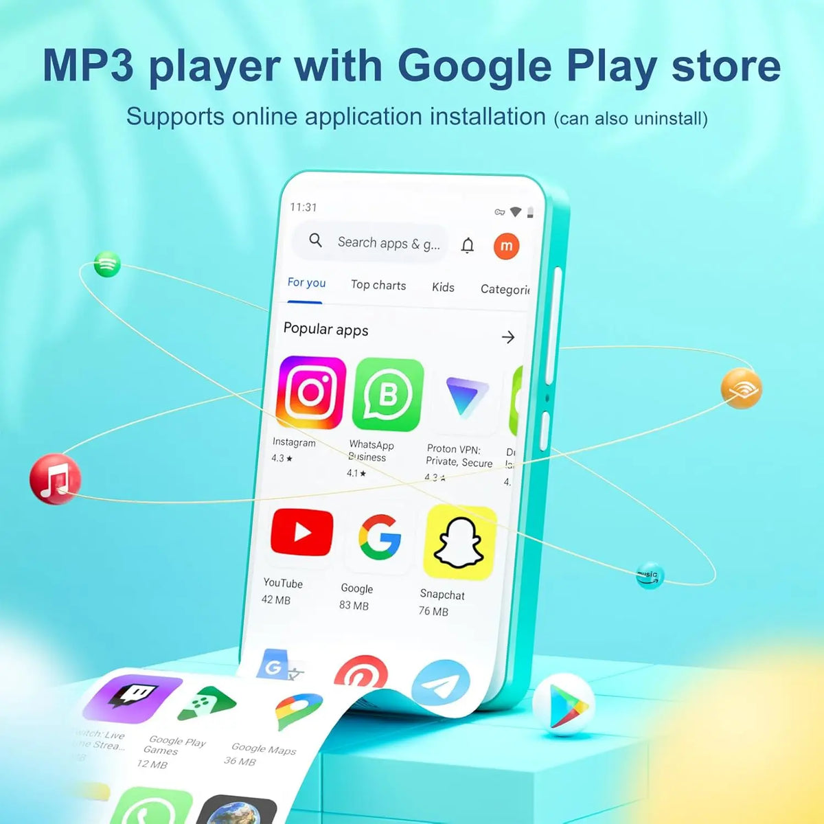 80GB Portable MP3 Player with Bluetooth and Wi-Fi